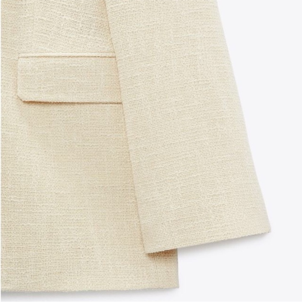 Zara limited edition Cream Women's double breasted Blazer with pearl button - Picture 9 of 11